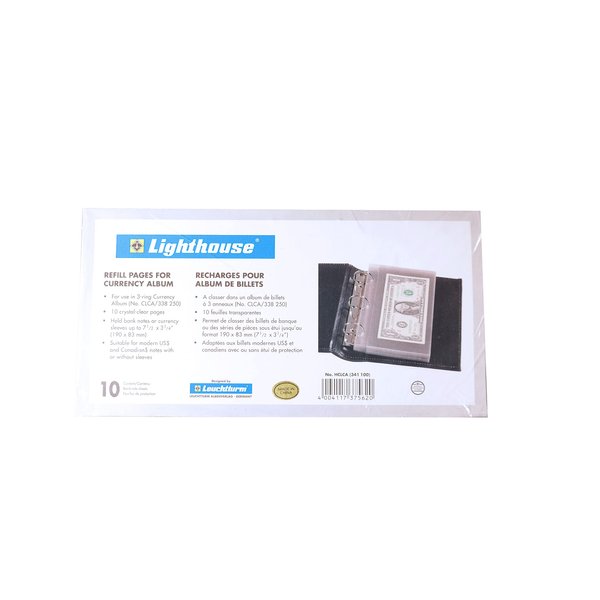 Lighthouse Individual Pocket Currency Album Refill Pages for 3-Ring Binder Pack of 10
