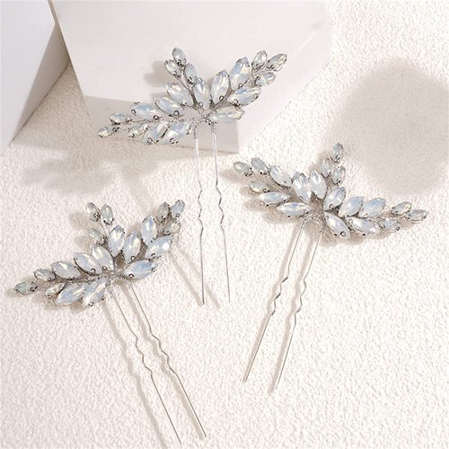 Kercisbeauty 3pcs Opal Crystal Hair Piece Set Rhinestones Hair Pins for Wedding Brides Bridesmaid Women Girls Speical Occasion Jewelry for Updo Hair (Opal)