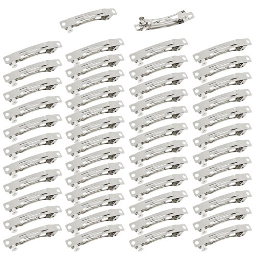 Cinaci 50 Pack 2 Inch / 2.4 Inch / 3 Inch/ 4 Inch Blank Silver Metal DIY Craft French Barrettes Snap Hair Clips Pins for Women Girls Hair Accessories (2.4 Inch)