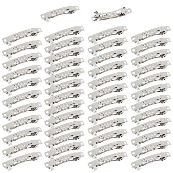 Cinaci 50 Pack 2 Inch / 2.4 Inch / 3 Inch/ 4 Inch Blank Silver Metal DIY Craft French Barrettes Snap Hair Clips Pins for Women Girls Hair Accessories (2.4 Inch)