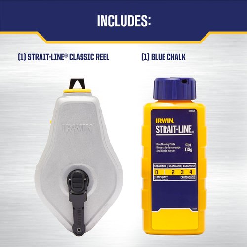 IRWIN Tools STRAIT-LINE Chalk Line, Classic Reel, Blue, 100ft (IWHT48441BC)