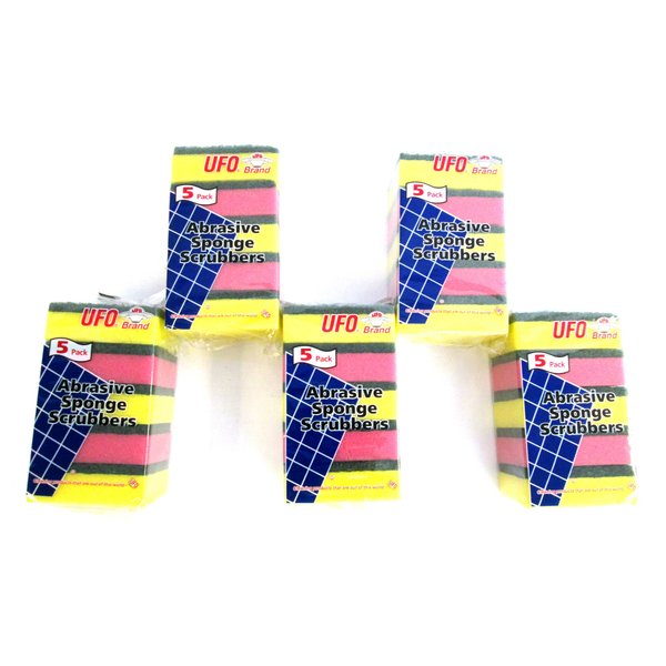 UFO Brands Abrasive Sponge Scrubber 5 Count - Pack of 5