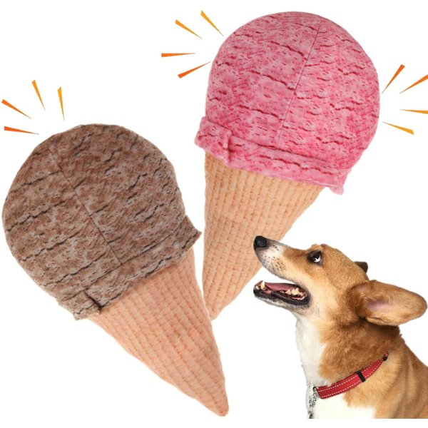 FONBALLOON PARTY 2Pack Cute Ice Cream Dog Squeaky Toys Pack, Plush Dog Toys to Keep Them Busy, Summer Dog Toys for Small Medium Dogs