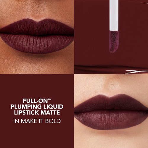 Buxom Full-On Plumping Liquid Lipstick Matte, Plumping Lip Color with Vitamin E, Hyaluronic Acid & Plumping Peptide Complex, Hydrates & Smooths Lip Lines, Transfer-Proof, Cruelty-Free (Make It Bold)