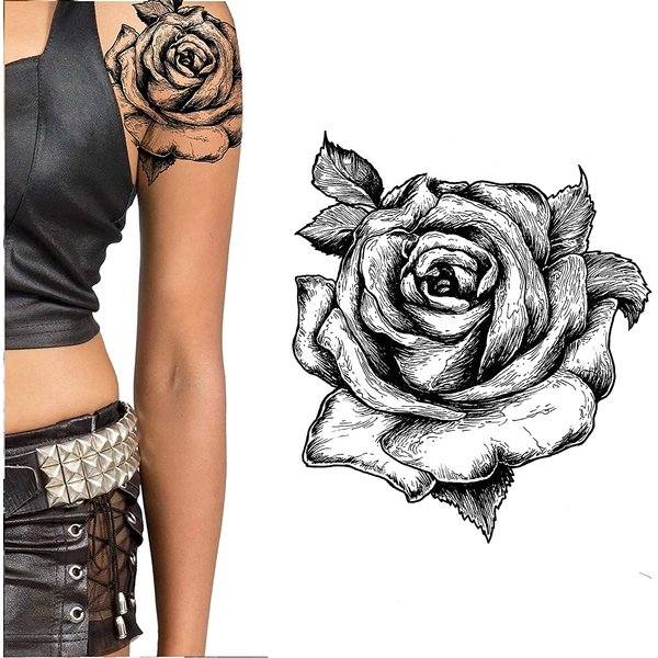 Tatodays Stick on flower roses flora flowers adult temporary tattoo sticker transfer female body art transfers women realistic waterproof flora temp tattoo legs arms, belly, festival full arm tattoo