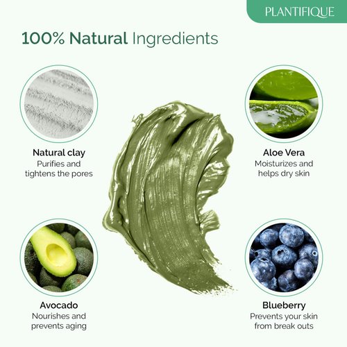 PLANTIFIQUE Korean Skin Care Detox Face Mask with Avocado & Superfoods - Hydrating Clay Mud Mask Dermatologist Tested for Face and Body - Vegan Skincare 3.4 Oz/100ml