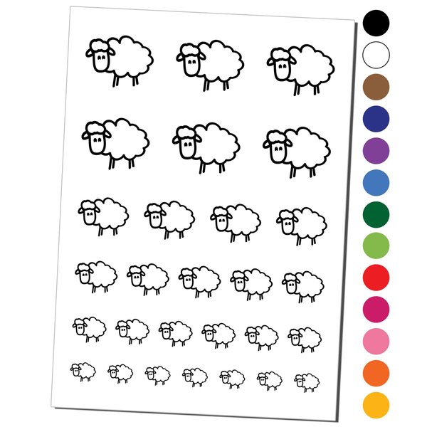 Sheep Doodle Temporary Tattoo Water Resistant Fake Body Art Set Collection - White (One Sheet)