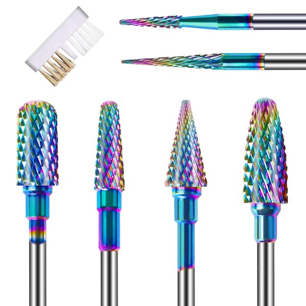 6PCS Nail Drill Bits Set with Cleaning Brush, 3/32 inch Professional Tungsten Carbide Nail Bits, Cuticle Efile Nail Drill Bits, Remover Bits for Acrylic Gel Nail Tech Manicure Pedicure, Home Salon