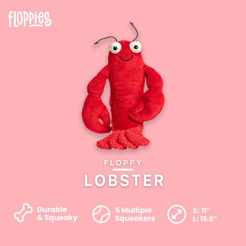 fabdog Floppies Plush Dog Toy - Cute & Durable Squeaky Dog Toys - Best Squeak Toy for Puppies and All Breeds | Ideal Pet Gift| Small Lobster