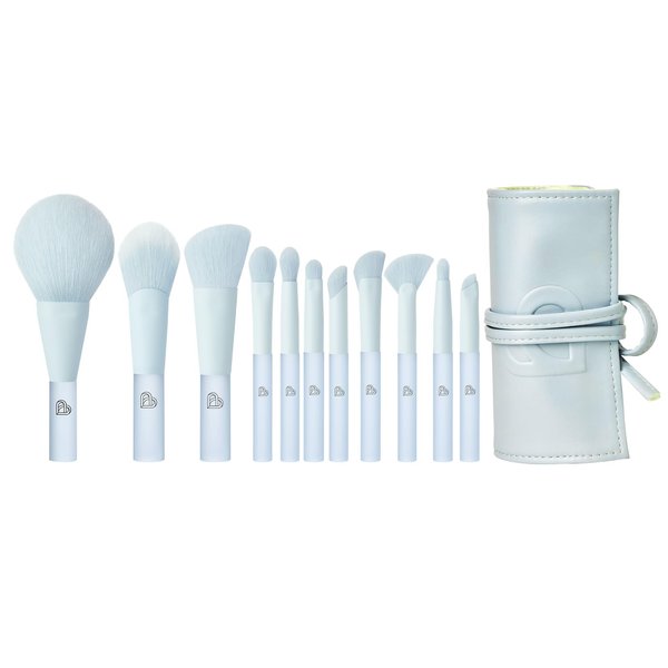 BLJ Travel Size Makeup Brush Set 11 Piece Blue Mini Brush Kit for Foundation Eyeshadow, Powder, Blush, Contour, & Concealer, Makeup Bag Included, Gift Set, Cruelty-Free