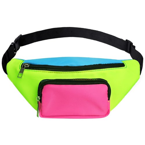 Three Pockets Neon Retro 80s Fanny Pack for Women Men Travel Festival Theme Party Vintage Rave Accessories Plus Size Belt Bag