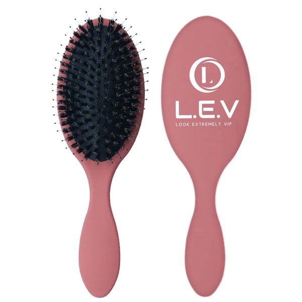 L.E.V Boar Bristle Anti Frizz Hair Styling Brush - Smoothing Brush Hair Comb - Women Hair Brushes for Curly, Thick, and Natural Black Hair - Hair Brushes for Women & Men (Pink)