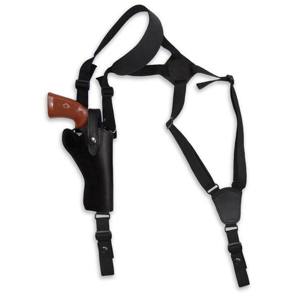 New Barsony Black Leather Cross Harness Vertical Shoulder Holster for 4" 38 357 44 Revolvers (S&W K&L 686 686+, Left)