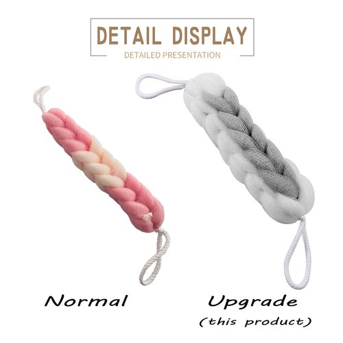 AARAINBOW 2 Packs Upgraded Long Stretch Back Sponge with Rope Handles Back Scrubber Bath Shower Mesh Sponge Exfoliating Body Scrub Stretch Braided Loofah for Men Women Braided Mesh Shower (Gray+Pink)