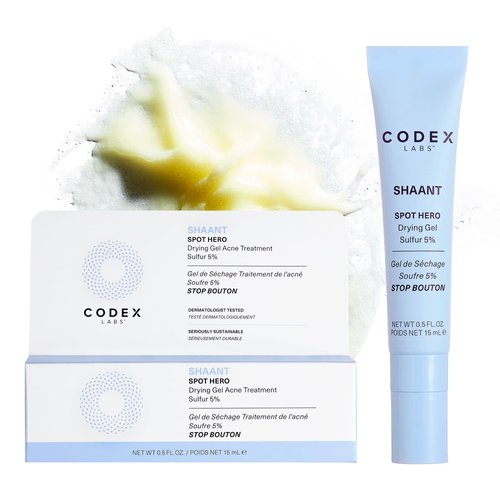 Codex Labs Shaant Spot Hero Acne Gel - Drying Gel - For Acne Prone Skin, Oily Skin, All Skin Types - With 5% Sulfur, Green Tea Extract - Cruelty-Free, Vegan Skincare (15ml)