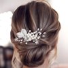 YBSHIN Bride Pearl Hair Comb Sliver Rhinestone Flower Hair Pieces Crystal Bridal Side Combs Leaf Wedding Hair Accessories for Women and Girls