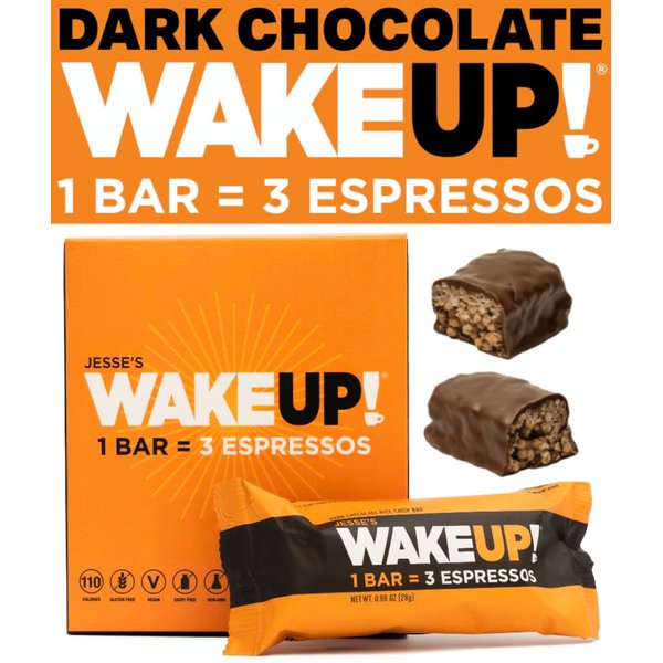 WAKE UP! Caffeinated Chocolate Protein Bars Gluten Free, Vegan Energy 250mg Plant Based Caffeine, Kosher Boost Focus (1 Bar = 3 Espressos) 6 Pack