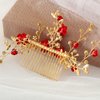 Foyte Crystal Flower Wedding Hair Comb Red Rose Headpiece Gold Hair Piece Bride Pearl Hair Accessories for Women and Girls