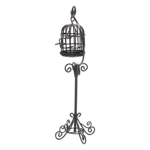 TOYANDONA Dollhouse Miniature Birdcage 1: 12 Metal Bird Cage Floor Stand Pretend Play Toy House Playset Set for Small Dollhouse Decoration Black