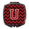 Caroline's Treasures CJ1047-USCM Letter U Chevron Black and Red Compact Mirror Decorative Travel Makeup Mirror for Women Girls Gifts Pocket Makeup Mirror Folding Handheld