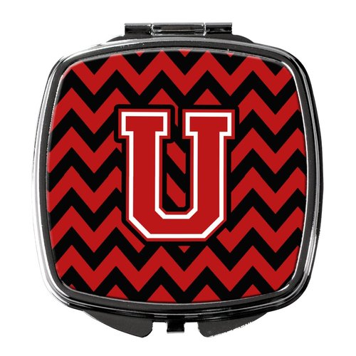 Caroline's Treasures CJ1047-USCM Letter U Chevron Black and Red Compact Mirror Decorative Travel Makeup Mirror for Women Girls Gifts Pocket Makeup Mirror Folding Handheld