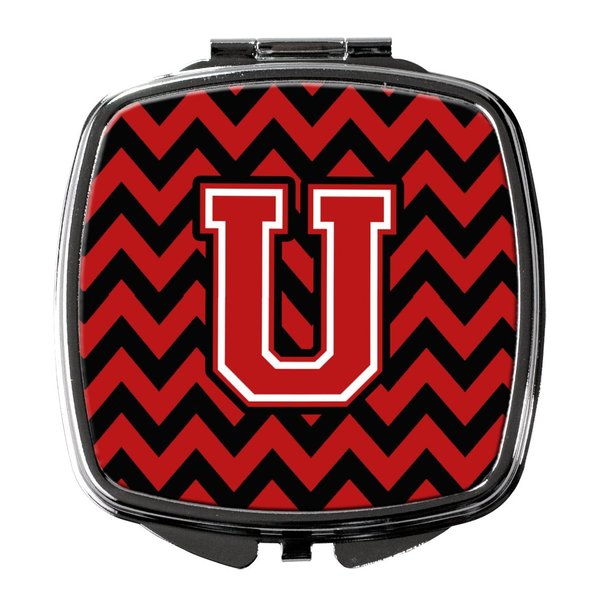 Caroline's Treasures CJ1047-USCM Letter U Chevron Black and Red Compact Mirror Decorative Travel Makeup Mirror for Women Girls Gifts Pocket Makeup Mirror Folding Handheld
