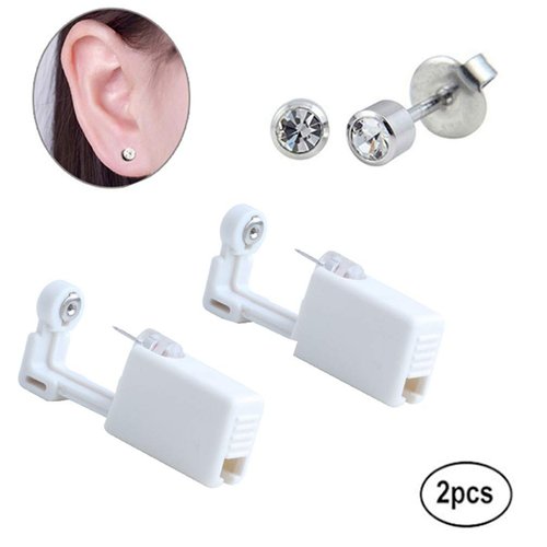 silver angel Ear Piercing Gun Disposable Self Body Ear Piercing Kit With 4mm Ear Stud Safety Ear Piercing Gun Kit Tool (White)