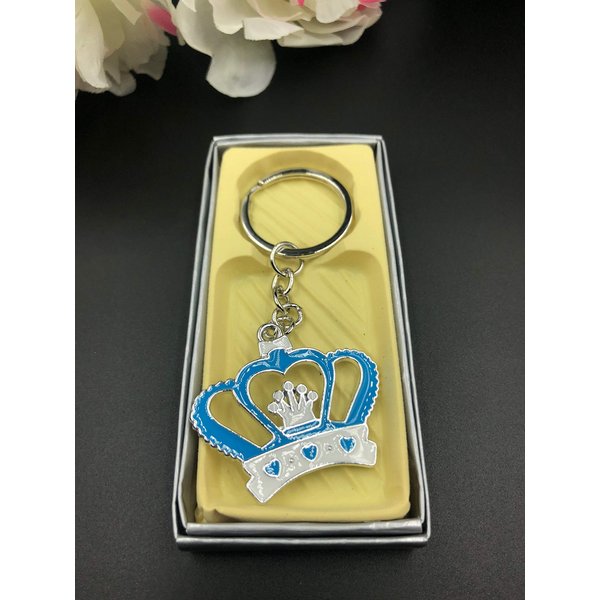 12PC Blue Baby Shower Favors Crown Table Decoration Boy Keychains