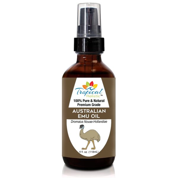 Tropical Holistic 100% Pure Australian Fully Refined Emu Oil 4 oz, Premium Grade Undiluted Natural Moisturizer For Skin, Hair, Piercings, Face, Feet, Nails