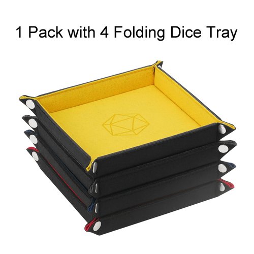 KISLANE Dice Tray 4 Pieces Folding Dice Tray, Felt Dice Tray Holder for DND, RPG, MTG and Other Board Games (Rose Red, Gray, Yellow and Blue)