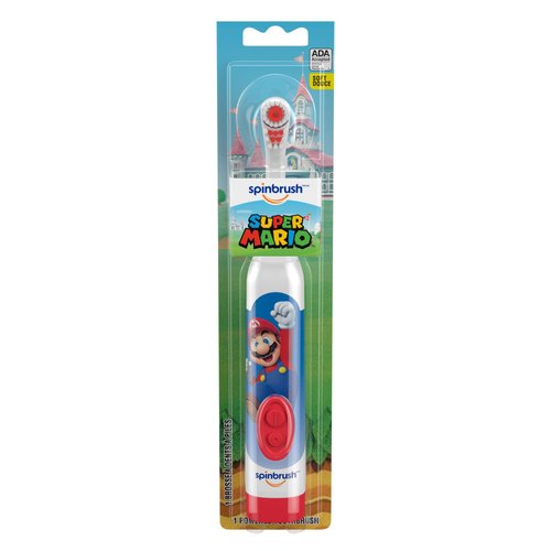 Spinbrush Super Mario Kid’s Electric Battery Toothbrush, Soft, 1 ct, Character May Vary