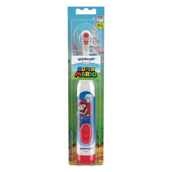 Spinbrush Super Mario Kid’s Electric Battery Toothbrush, Soft, 1 ct, Character May Vary