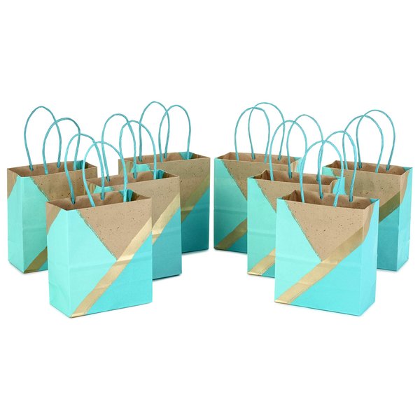 Hallmark 6" Small Paper Gift Bags (Pack of 8 - Kraft, Turquoise & Mint) for Easter, Birthdays, Weddings, Mother's Day, Baby Showers, Bridal Showers, Care Packages, Any Occasion