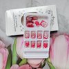 CEWEWP Short Press on Nails Square French Tip Fake Nails Full Cover Pink White Flower False Nails with Designs Glossy Glue on Nails Spring Summer Acrylic Nails Artificial Nails for Women Girls 24Pcs