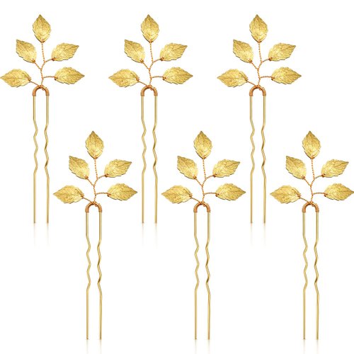 6 Packs Bride Gold Leaf Hair Pins, Vintage Leaves Hair Clip for Wedding Hair Pins, Bride and Bridesmaid Hairstyle Accessories
