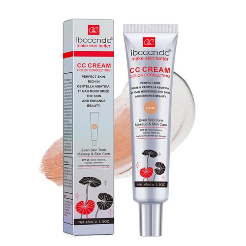 Color Correcting CC Cream,Hydrating CC Cream Foundation with Centella Asiatica Multi-Purpose Pre-makeup Primer Moisturizing Facial Concealer Sunscreen Full-Coverage CC Cream with SPF 25 (01)