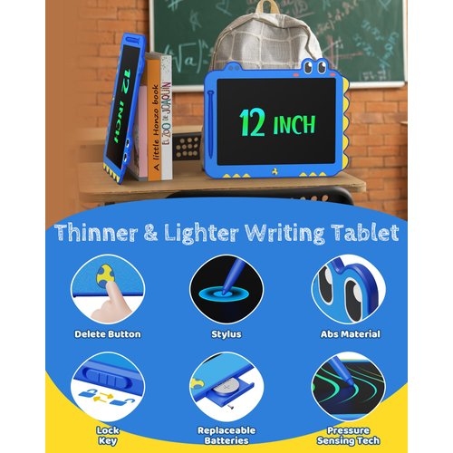 TEKFUN LCD Writing Tablet for Kids, 12 Inch Doodle Board for Toddlers, Colorful Drawing Tablet, Reusable Electronic Pads Educational and Learning Toys Gifts for 3-13 Year Old Boy and Girl (Blue)