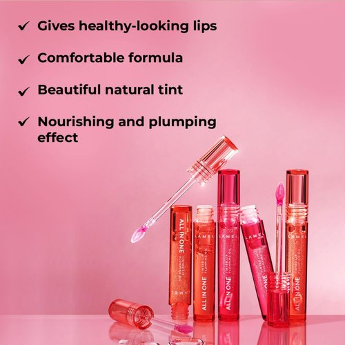 Lamel All-in-One Lip Tinted Plumping Oil - Universal Color & Moisture, Soft Balm for Day & Night Use, Lip Mask&Lip Gloss - Long-Lasting & Scented, Pink Sparkle 402-3ml/0.1fl.oz