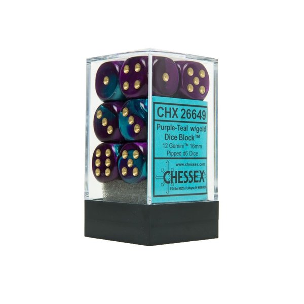 DND Dice Set-Chessex D&D Dice-12mm Gemini Purple and Teal with Gold Plastic Polyhedral Dice Set-Dungeons and Dragons Dice Includes 12 Dice - D6, Various (CHX26649)