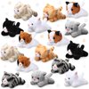 HyDren 16 Pcs Plush Animals Bulk Assorted Small Stuffed Soft Plush Cat Dog Cute Stuffed Pet Mini Fluffy Toys Gifts Plush Kitten Puppy for Classroom School Birthday Animal Party Favors(Lying Cat)