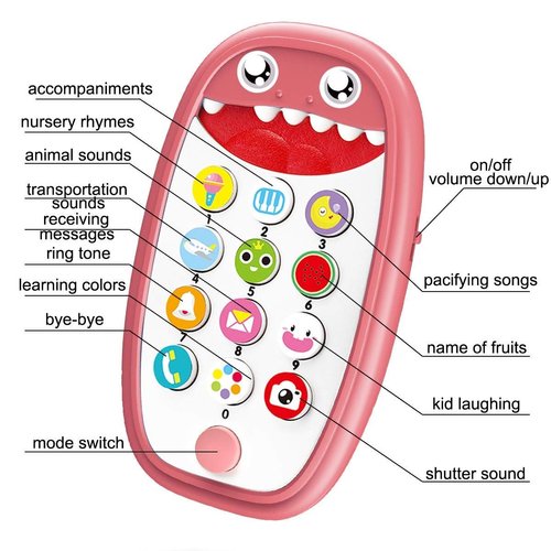 Baby Dinosaur Cell Phone Toy Removable Soft Teether Case, Lights, Music & Adjustable Volume Kids Play & Learn Pretend Phone Infant Toddler, Preschool Holiday Birthday Gift Girl Boy 18 Months (Brown)