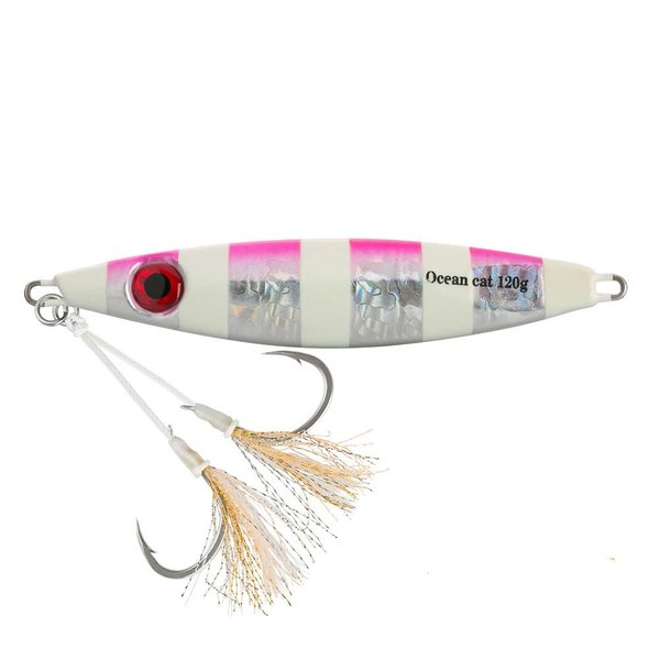 OCEAN CAT 1 PC Slow Fall Pitch Fishing Lures Sinking Lead Metal Flat Jigs Jigging Baits with Hook for Saltwater Fishing 100G/120G/180G (Pink, 100g(3 1/2oz))
