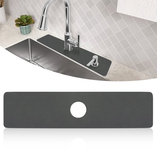 LOPNUR Faucet Mat for Kitchen Sink, Faucet Drip Catcher, Cut to Fit Kitchen Sink Splash Guard with Super Absorbent Diatomite Faucet Mat Splatter Screens 24''x5.5'' (Grey, 1 Pack)