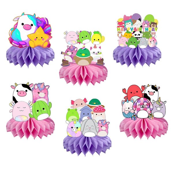 6Pcs Cute Animal Honeycomb Table Centerpiece, Cute Animal Themed Party Supplies, Cute Animal Birthday Party Desktop Decorations for Kids