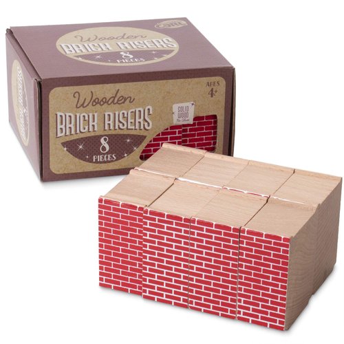 Red Brick Wooden Train Track Risers, 8-pack - Novelty Wood Train Track Set Wooden Risers for Raised Track Set and Train Track Bridges - Build Custom Track with Brick Bridges