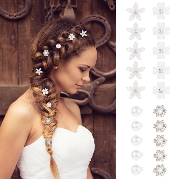 Ahoney 20Pcs Mini Clips for Hair White Flower Hair Clips with Rhinestone Cute Hair Pins Decorations Hair Clips for Wedding Hair Barrettes Bridal Hair Accessories for Girls Women (White)