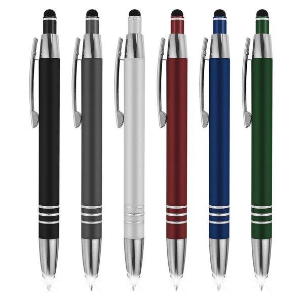 SyPen 3 in 1 Multi-Function Soft Touch Pen with Light for Pilots, Nurses, Doctors Etc .Lighted Tip Pen LED Night Writer Flashlight+Stylus for Touchscreen Devices+Ballpoint Pen, Multi-Color, Pack of 6