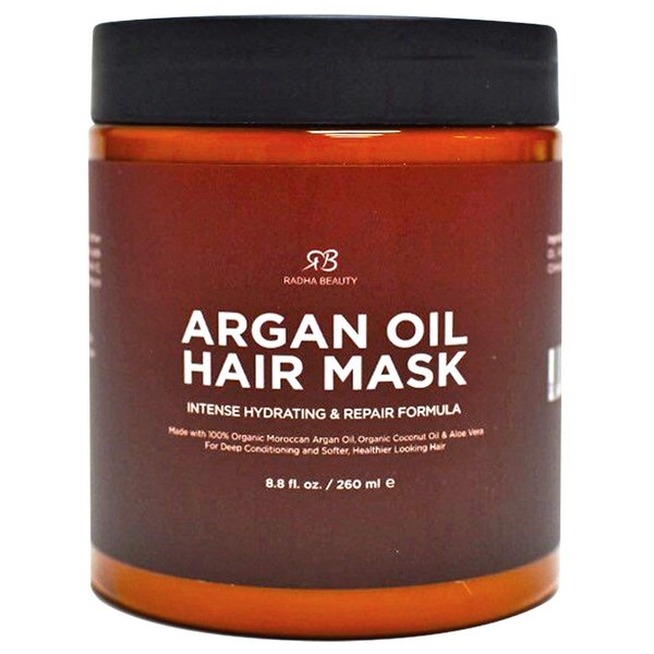 Radha Beauty Argan Oil Hair Mask 8 oz. - Intense Hydrating Repair Formula with 100% Organic Argan Oil, Coconut Oil, and Aloe Vera…