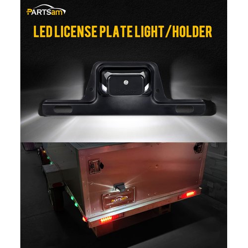Partsam LED License Plate Light Waterproof 12V DC License Tag Light with Holder Drainage Hole Steel Bracket Mount ABS Housing PC Lens for Trailer Truck Pickup UTV ATV RV Boat 12V DOT Compliant