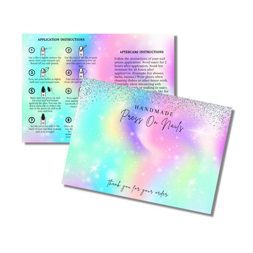 Handmade Press On Nails Display Card | 5x7” 30 pk Empty Packaging w/Application Aftercare Instructions Inserts Holographic Bags w/Double Sided Tape